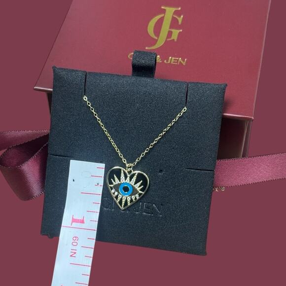 Gold Heart Evil Eye Pendant Necklace for Protection Black Enamel Heart Eye Charm - Picture 1 of 5